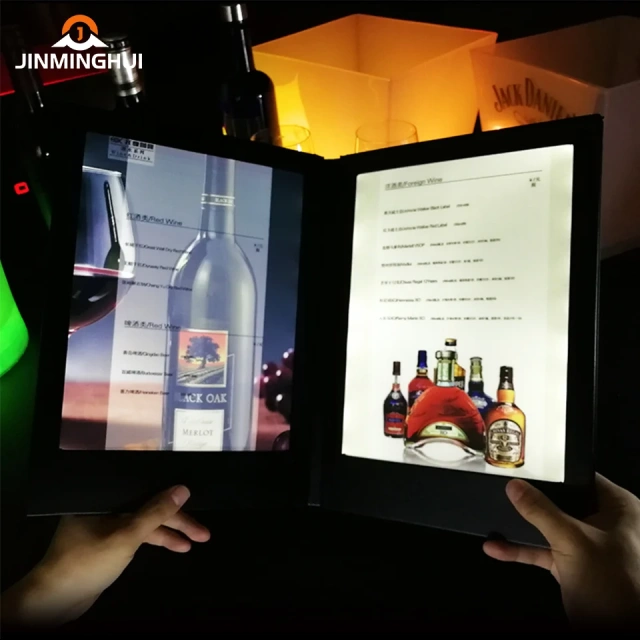 Restaurant Bar Large Field Of View A4 A5 Light Plat Leather Acrylic Waterproof Portable Single Sided Multi-Sided Led Menu