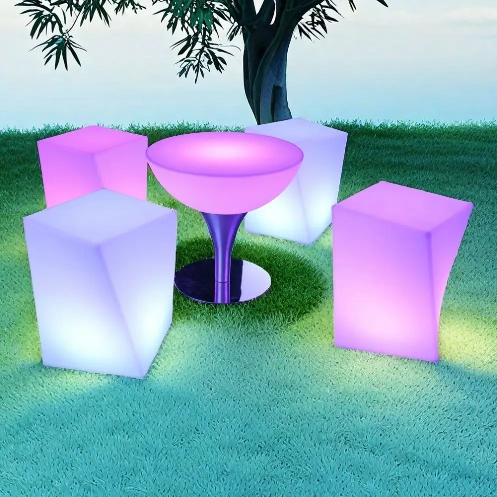 Modern Contemporary PE LED Light Bar Stool Chair High Quality Home Hotel Restaurant Cafe Bedroom School Living Room Use Wood