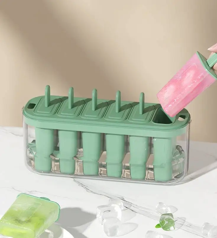 Wholesale Portable Silicone Ice Lolly Moulds Cube Shaped Popsicle Mold with Lid for Ice Cream Popsicle Tool Cube Tray