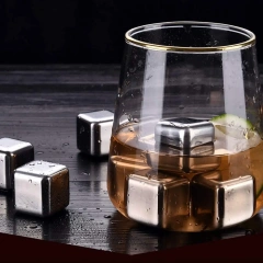 Gold Metal Reusable Ice Cubes Stainless Steel Bar Accessories Cocktail Ice Cube Whiskey Stones With Ice Tongs