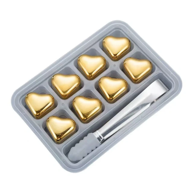 New Arrival Heart shape Love 304 Stainless Steel Golden Heart Shaped Ice Cubes Metal Grains Whiskey Wine Stones