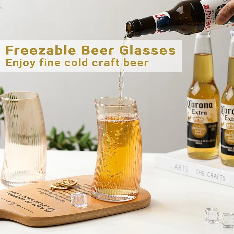 Wholesale Hot 17oz Unique Design Horn Shape Large Transparent Glass Drinking Beer Cup Glasses for Bar Decoration Holiday Gifts