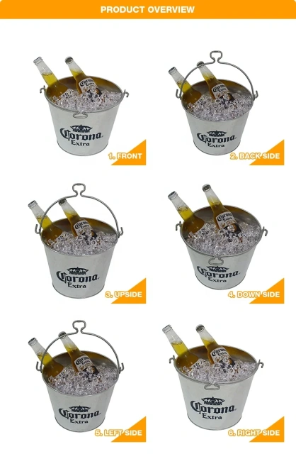 Wholesale Custom Logo Printed Metal Drink Pail Ice Container Galvanized Metal Beer Beverage Bucket Tub Corona ice bucket