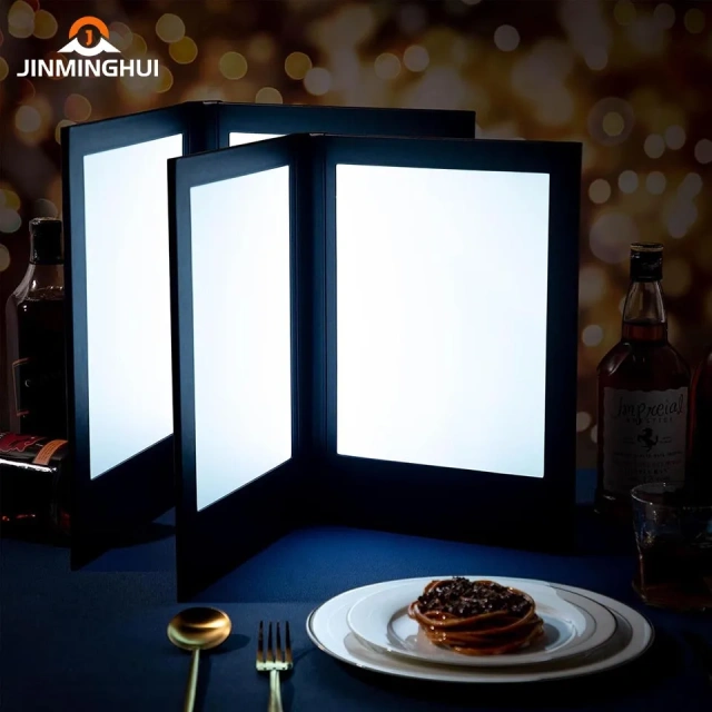 Restaurant Bar Large Field Of View A4 A5 Light Plat Leather Acrylic Waterproof Portable Single Sided Multi-Sided Led Menu