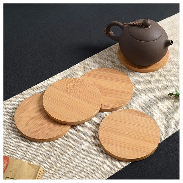 Natural Bamboo Coasters Coffee Cup Mats For Hot Food Or Drinks For Home Office Desk Bar Wooden Table Coffee Table