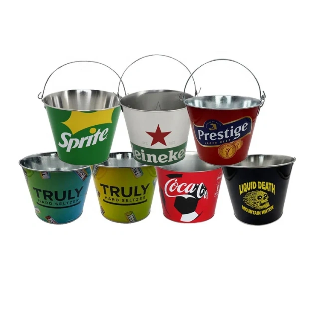 Custom 5L Round Metal Galvanized Ice Bucket Party Beverage Tub 6 Bottles Beer Champagne Drink Wine Cooler Chillers Drink Bucket
