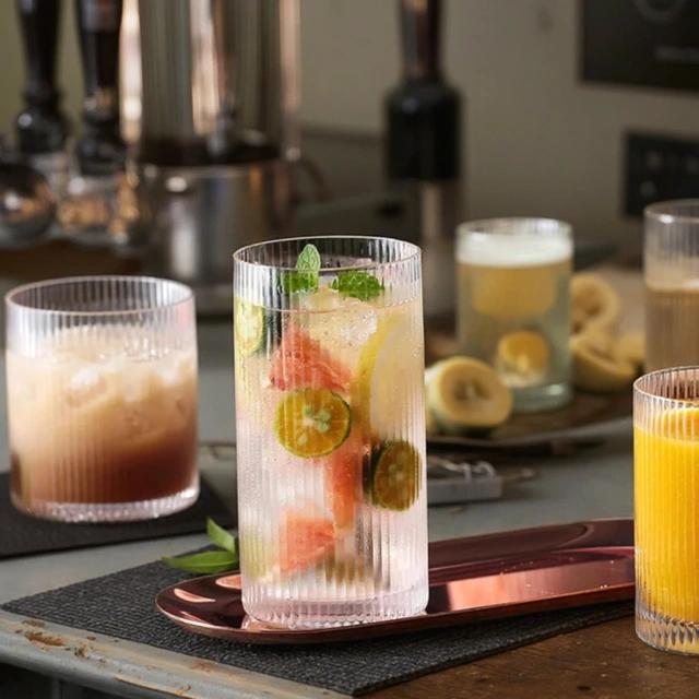4pcs/set Bar Beverages Ice Coffee Cup Juice Beer Drinkware Glass Cups Vintage Glassware Transparent Cocktail Glasses Set