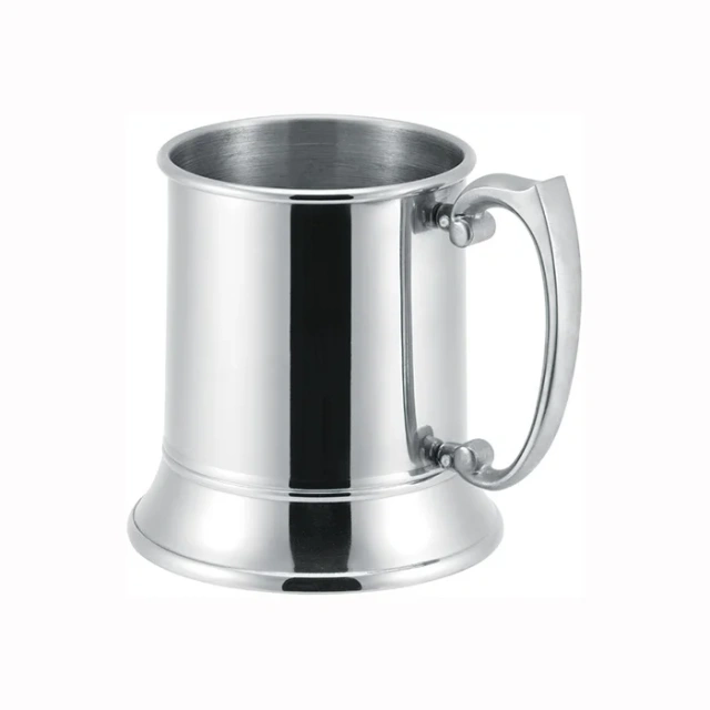16oz Single Wall stainless steel beer mug with glass bottom