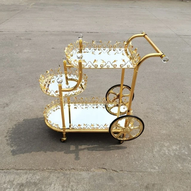 Hotel and Home Furniture Luxury Gold Metal Frame Bar Carts Drink Trolley