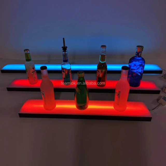 LED bar bottle display shelf 18" 24" 36" 48" wall mounted led acrylic floating wall shelf