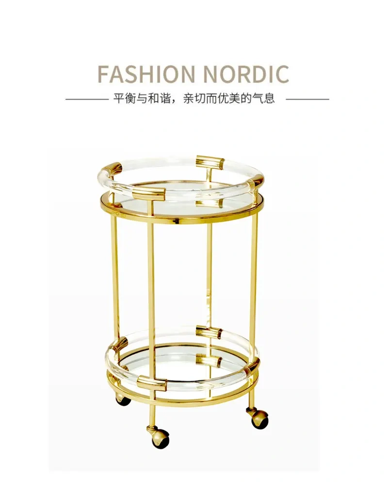 Newest 2 Tier Lucite Rolling Cart Arabic Acrylic Round Bar Carts Serving Trolley For Hotel Kitchen Food Serving Trolley Cart