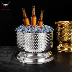Hammered Drink Cooler Stainless Steel Beverage Tub Champagne Bucket For Weddings Family Business Party Large Ice Bucket