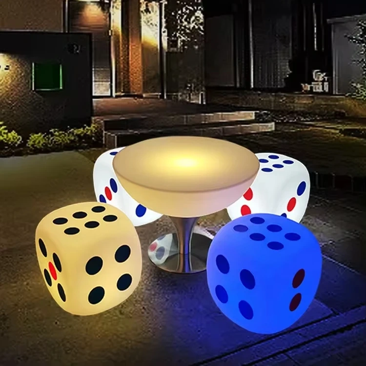 New arrival Plastic illuminated bar furniture party led light up giant dice seats bar night club led table and chairs