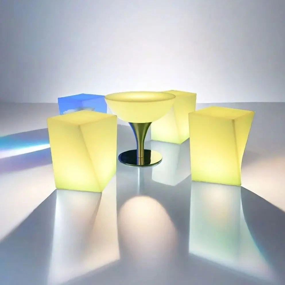 Modern Contemporary PE LED Light Bar Stool Chair High Quality Home Hotel Restaurant Cafe Bedroom School Living Room Use Wood