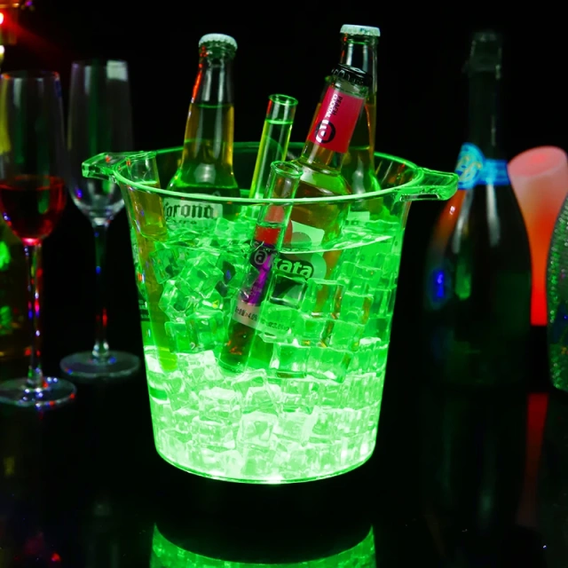 Bar Party LED Lighting Up Waterproof Round Custom Champagne Wine Beer Cooler Plastic Acrylic Led Ice Bucket