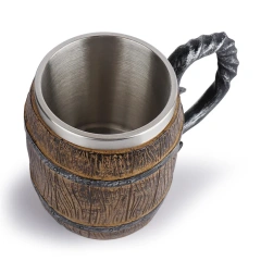 Medieval Beer Mug Handmade Wooden Barrel Beer Mugs Beer Steins, Stainless Steel Vintage Beer Cup, Drinkware Mug