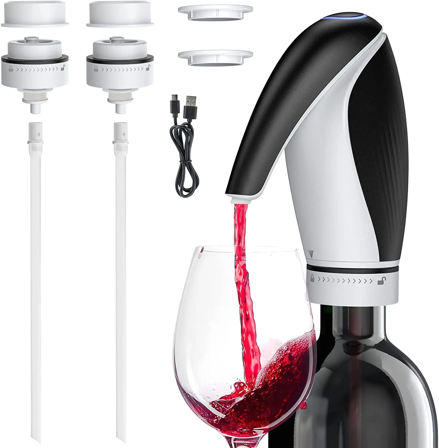 Wine Lovers Mini Automatic Cork Screw Wine Bottle Decanter Dispenser Gift Set Pourer Electric Wine Aerator