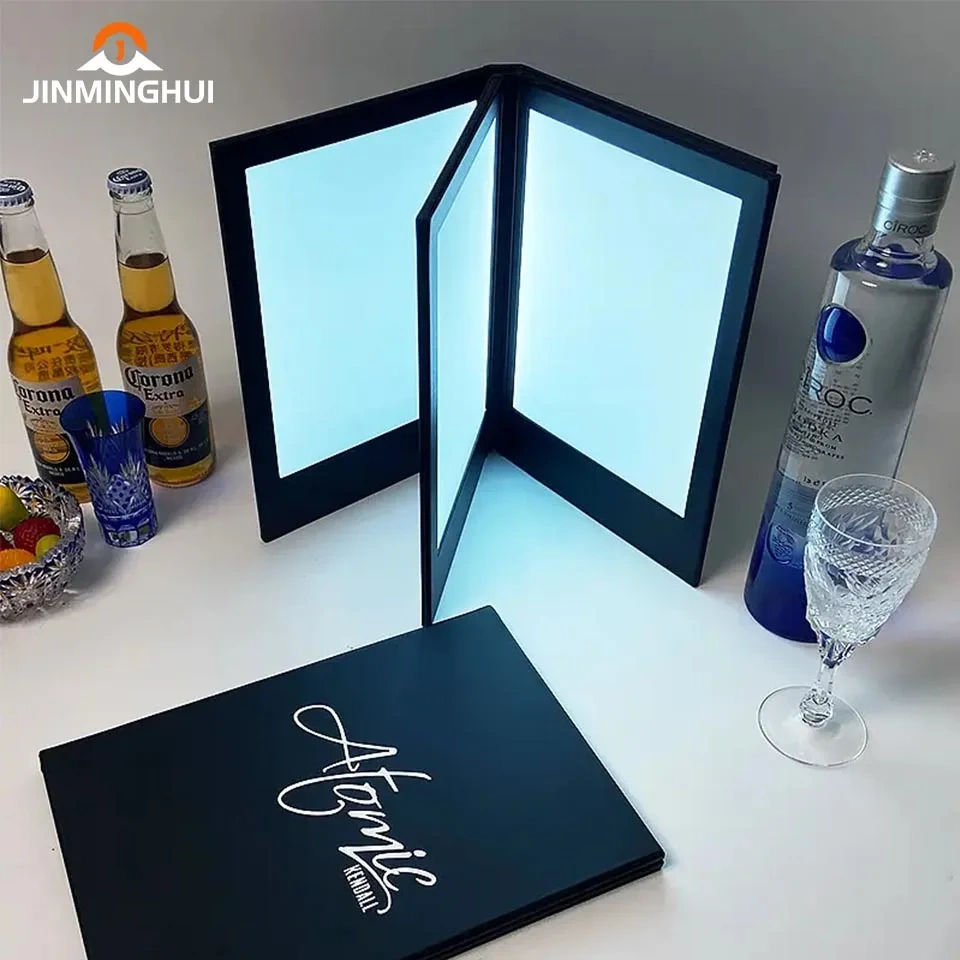 Restaurant Bar Large Field Of View A4 A5 Light Plat Leather Acrylic Waterproof Portable Single Sided Multi-Sided Led Menu