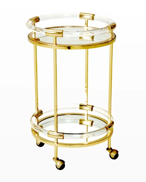 Newest 2 Tier Lucite Rolling Cart Arabic Acrylic Round Bar Carts Serving Trolley For Hotel Kitchen Food Serving Trolley Cart