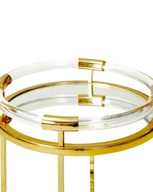 Newest 2 Tier Lucite Rolling Cart Arabic Acrylic Round Bar Carts Serving Trolley For Hotel Kitchen Food Serving Trolley Cart