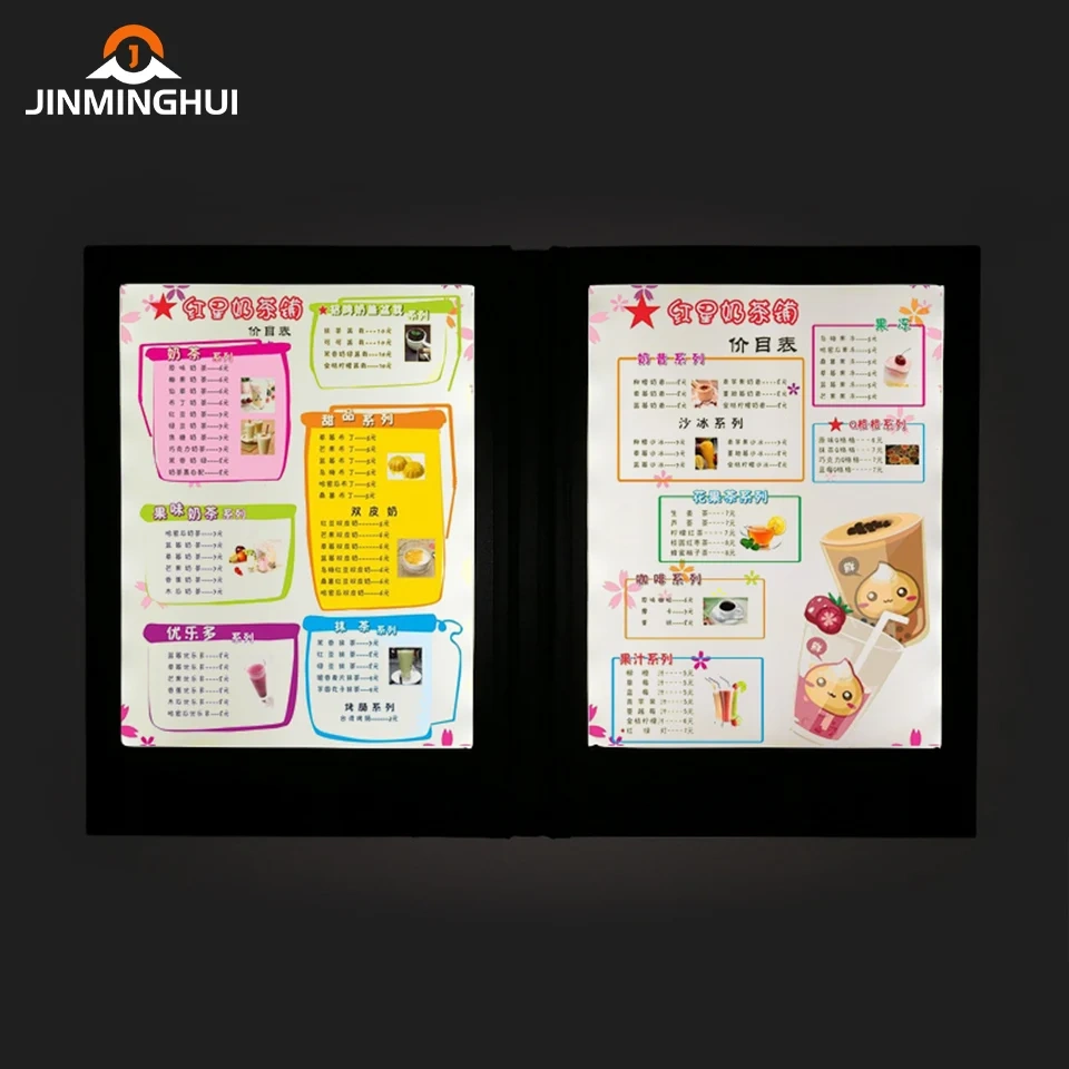 Restaurant Bar Large Field Of View A4 A5 Light Plat Leather Acrylic Waterproof Portable Single Sided Multi-Sided Led Menu