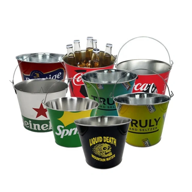 Custom 5L Round Metal Galvanized Ice Bucket Party Beverage Tub 6 Bottles Beer Champagne Drink Wine Cooler Chillers Drink Bucket