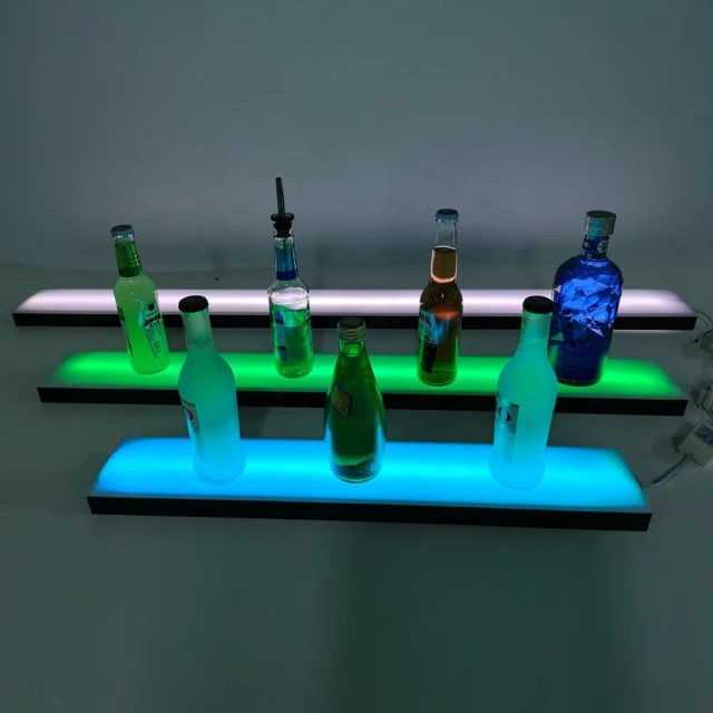 LED bar bottle display shelf 18" 24" 36" 48" wall mounted led acrylic floating wall shelf