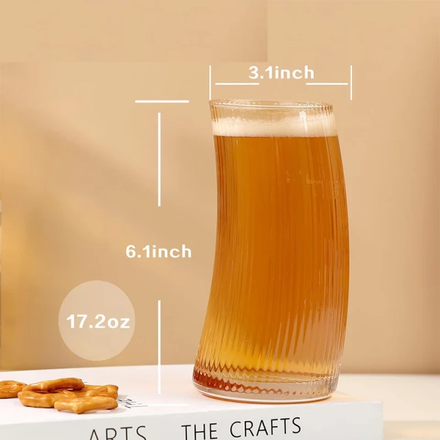 Wholesale Hot 17oz Unique Design Horn Shape Large Transparent Glass Drinking Beer Cup Glasses for Bar Decoration Holiday Gifts