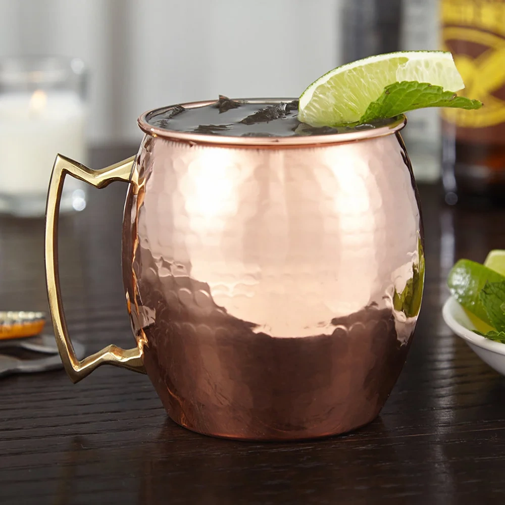 Copper Bar Tumblers Stainless Steel 18.5oz Hammered Drinking Mugs for Moscow Mule and Beer