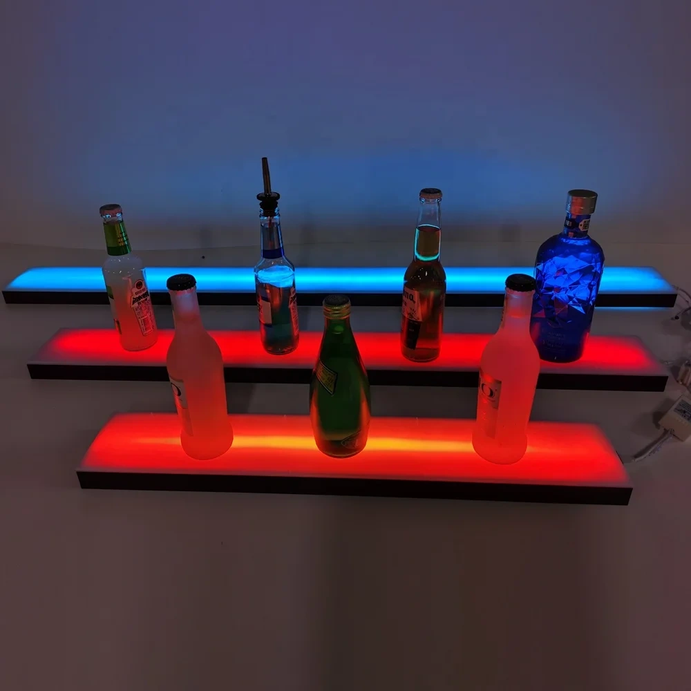 LED bar bottle display shelf 18" 24" 36" 48" wall mounted led acrylic floating wall shelf