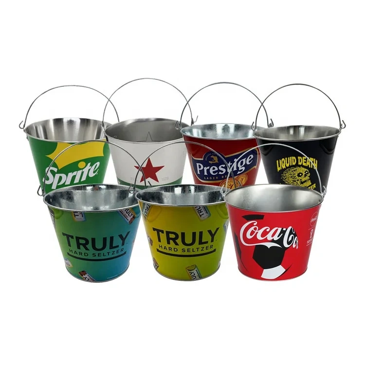 Custom 5L Round Metal Galvanized Ice Bucket Party Beverage Tub 6 Bottles Beer Champagne Drink Wine Cooler Chillers Drink Bucket