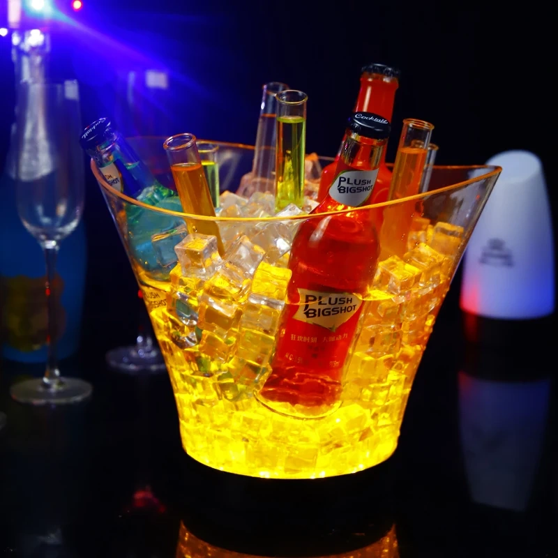 Bar Party LED Lighting Up Waterproof Round Custom Champagne Wine Beer Cooler Plastic Acrylic Led Ice Bucket