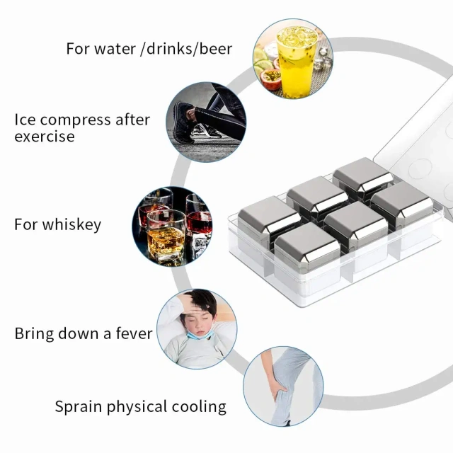 custom logo whiskey cooling store Bar accessories metal reusable 18/10 stainless steel ice cubes with ice tong