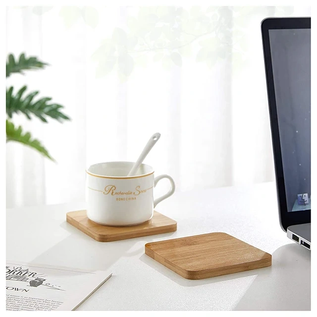 Natural Bamboo Coasters Coffee Cup Mats For Hot Food Or Drinks For Home Office Desk Bar Wooden Table Coffee Table