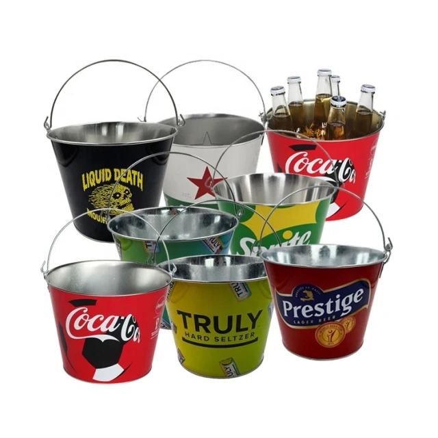 Custom 5L Round Metal Galvanized Ice Bucket Party Beverage Tub 6 Bottles Beer Champagne Drink Wine Cooler Chillers Drink Bucket