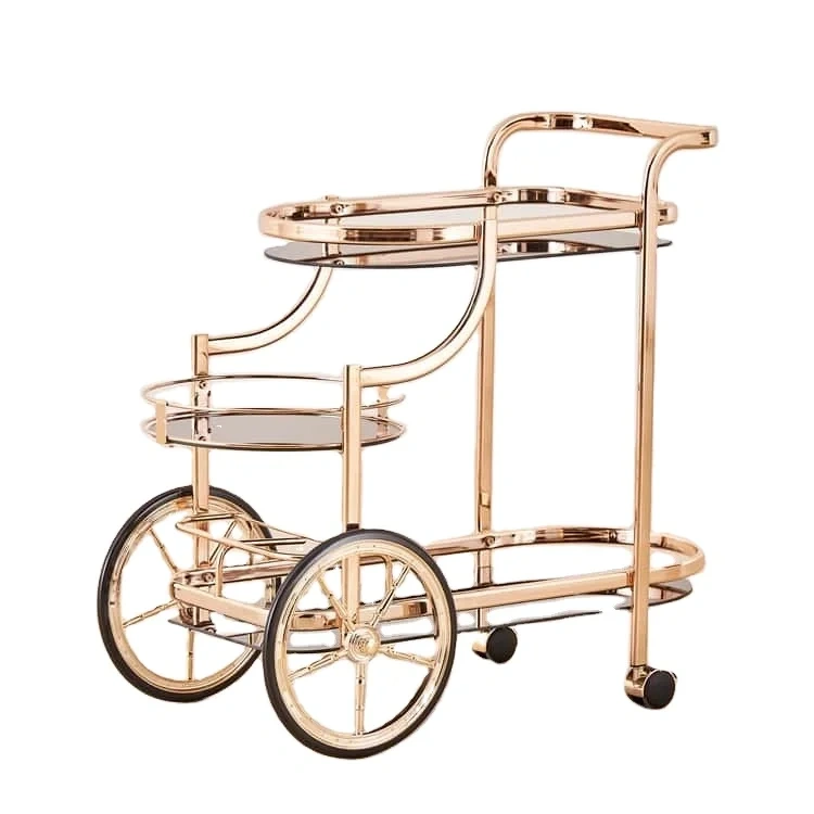 Hotel And Home Furniture Luxury Gold Metal Frame Bar Carts Drink Trolley Wine & Beer Serving Metal Bar Ware Trolley For Hotels
