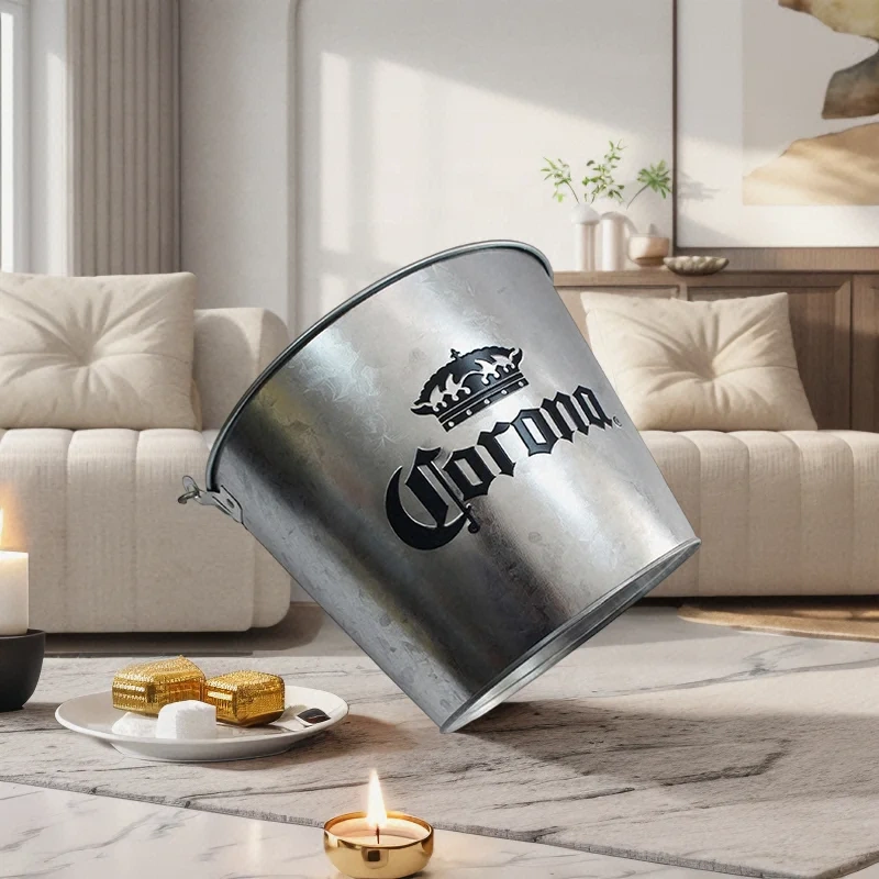 Wholesale Custom Logo Printed Metal Drink Pail Ice Container Galvanized Metal Beer Beverage Bucket Tub Corona ice bucket