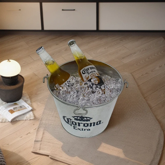 Wholesale Custom Logo Printed Metal Drink Pail Ice Container Galvanized Metal Beer Beverage Bucket Tub Corona ice bucket