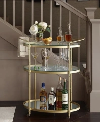 Hotel And Home Furniture Luxury Gold Metal Frame Bar Carts Drink Trolley Wine & Beer Serving Metal Bar Ware Trolley For Hotels