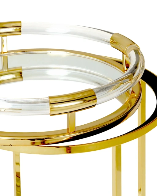 Newest 2 Tier Lucite Rolling Cart Arabic Acrylic Round Bar Carts Serving Trolley For Hotel Kitchen Food Serving Trolley Cart