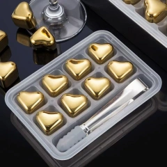 New Arrival Heart shape Love 304 Stainless Steel Golden Heart Shaped Ice Cubes Metal Grains Whiskey Wine Stones