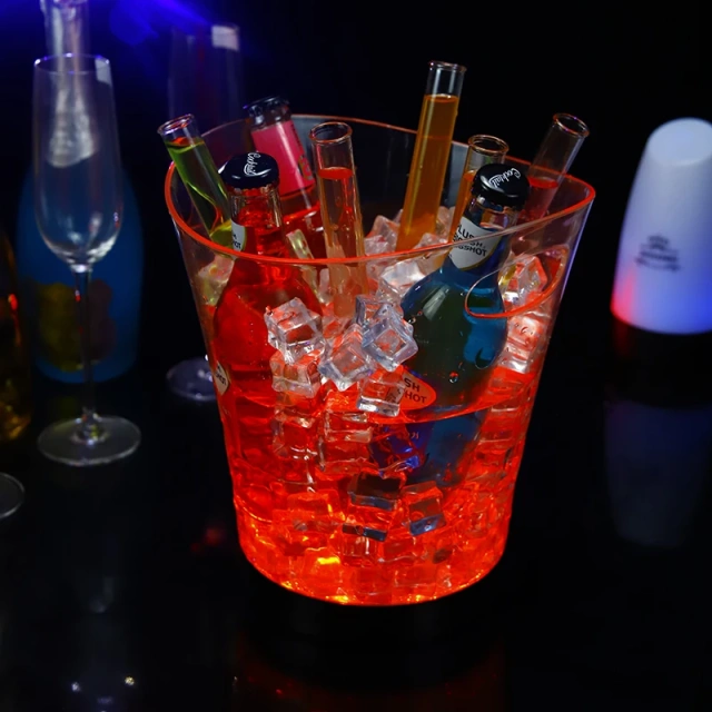 Bar Party LED Lighting Up Waterproof Round Custom Champagne Wine Beer Cooler Plastic Acrylic Led Ice Bucket