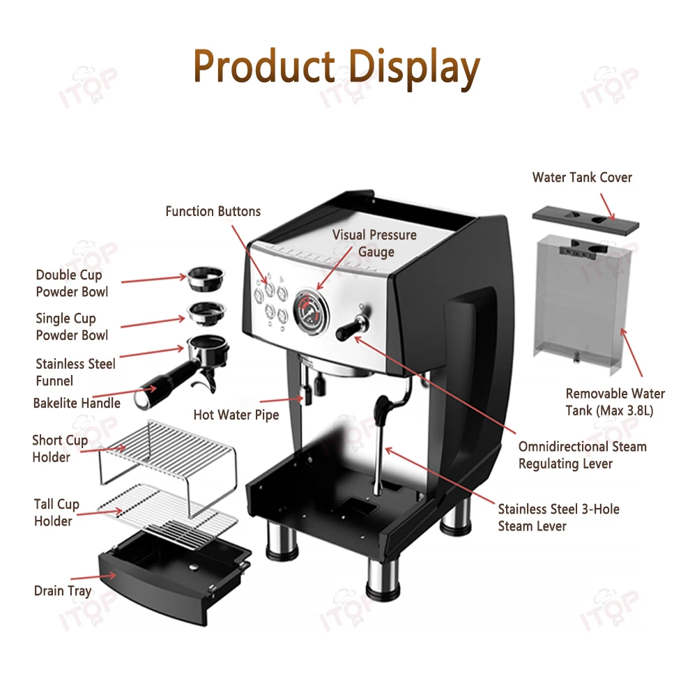 IT-CM-808 9Bar Commercial Espresso Coffee Maker 2 ULKA Pump 3