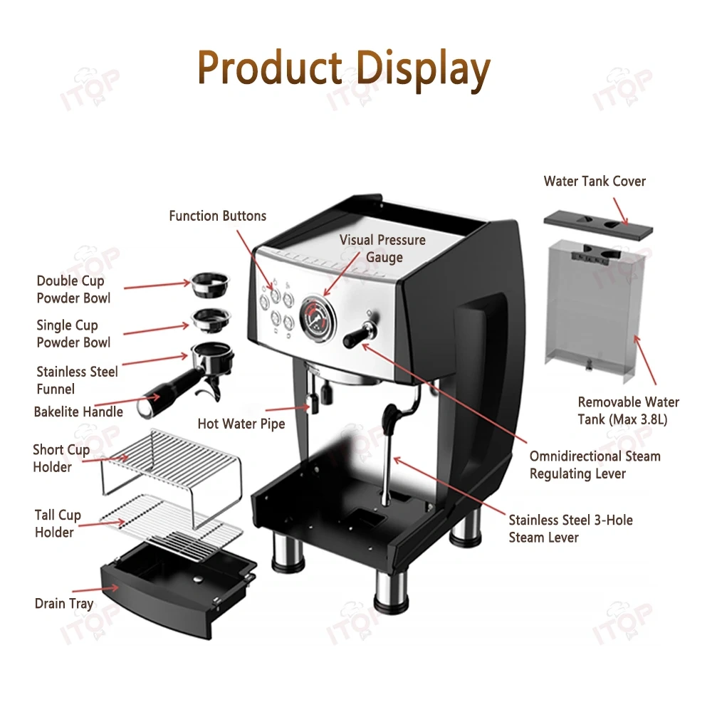 IT-CM-808 9Bar Commercial Espresso Coffee Maker 2 ULKA Pump 3 Boilers PID Temperature Control Semi-automatic Coffee Machine,Commercial Coffee Machine Supplier | CE/UL Certified | ITOP Cafe,IT-CM-808 9Bar Commercial Espresso Coffee Maker 2 ULKA Pump 3 Boilers PID Temperature Control Semi-automatic Coffee Machine