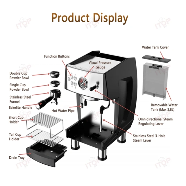 IT-CM-808 9Bar Commercial Espresso Coffee Maker 2 ULKA Pump 3 Boilers PID Temperature Control Semi-automatic Coffee Machine,Commercial Coffee Machine Supplier | CE/UL Certified | ITOP Cafe,IT-CM-808 9Bar Commercial Espresso Coffee Maker 2 ULKA Pump 3 Boilers PID Temperature Control Semi-automatic Coffee Machine