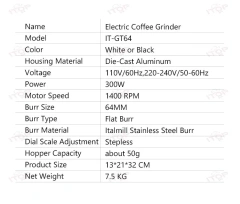 IT-GT64 Espresso Coffee Grinder Electric Quantitative Grinder 64mm Burr Coffee Bean Grinder Machine,Commercial Coffee Machine Supplier | CE/UL Certified | ITOP Cafe,IT-GT64 Espresso Coffee Grinder Electric Quantitative Grinder 64mm Burr Coffee Bean Grinder Machine