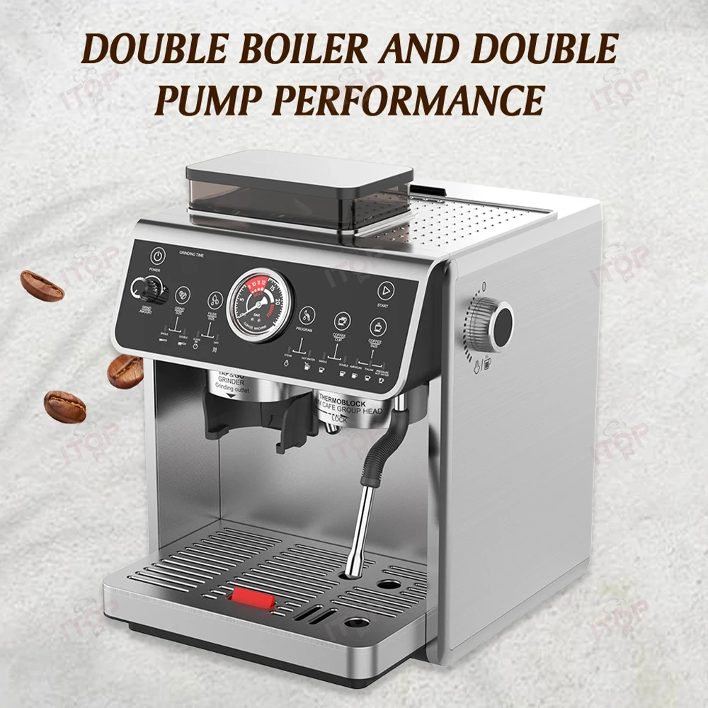 IT-ATC-11 3in1 Semi-automatic Espresso Maker with Grinder Milk Froth Double Pump Double Boiler PID+NTC for Espresso Cappuccino,Commercial Coffee Machine Supplier | CE/UL Certified | ITOP Cafe,IT-ATC-11 3in1 Semi-automatic Espresso Maker with Grinder Milk Froth Double Pump Double Boiler PID+NTC for Espresso Cappuccino