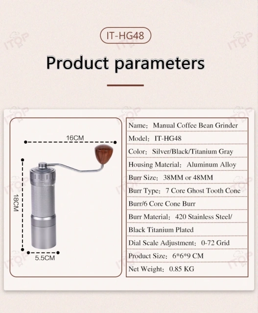 IT-HG48 Manual Coffee Bean Grinder 7 Core Ghost Tooth Cone Burr  Espresso Hand Grinder Pour over Coffee Mill,Commercial Coffee Machine Supplier | CE/UL Certified | ITOP Cafe,IT-HG48 Manual Coffee Bean Grinder 7 Core Ghost Tooth Cone Burr  Espresso Hand Grinder Pour over Coffee Mill