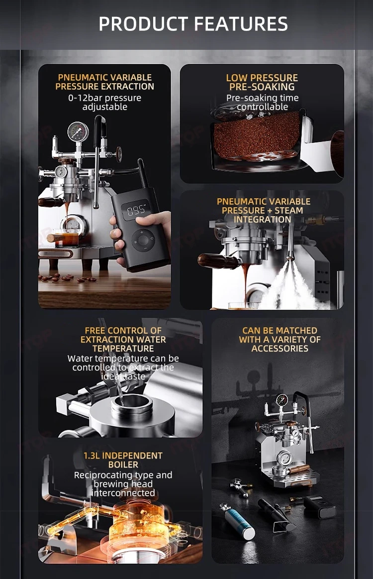 Alm Kopi  Barrett Pro Pneumatic Coffee Machine With Heating Power Supply 9 bar Extraction Espresso Maker Pre-soak Steam Milk Frother,Commercial Coffee Machine Supplier | CE/UL Certified | ITOP Cafe,Alm Kopi  Barrett Pro Pneumatic Coffee Machine With Heating Power Supply 9 bar Extraction Espresso Maker Pre-soak Steam Milk Frother