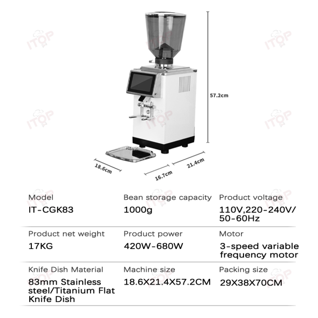 IT-CGK83 New Design Electric 83MM Flat Burr Coffee Grinder,Commercial Coffee Machine Supplier | CE/UL Certified | ITOP Cafe,IT-CGK83 New Design Electric 83MM Flat Burr Coffee Grinder